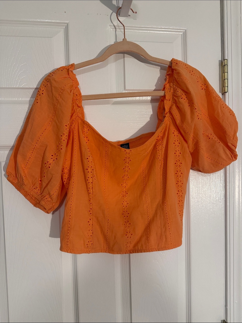 wild fable Orange Eyelet Puff-Sleeve Crop Top